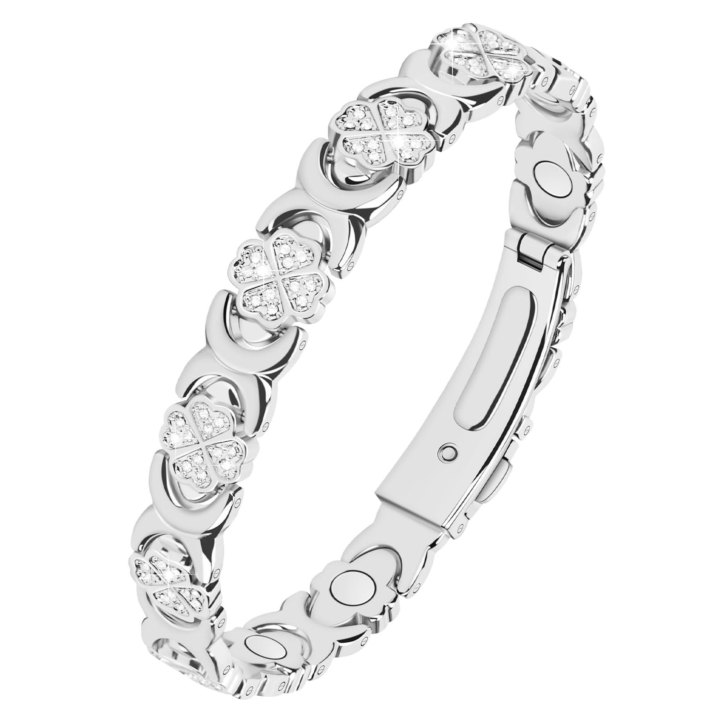 vapeples Copper Bracelets for Women, 3800 Gauss, 99% Pure Copper Magnetic Bracelet, Adjustable Sizing, Four-Leaf Clover Women's Bracelets with Sparkling Cubic Zirconia, Gift Packaging