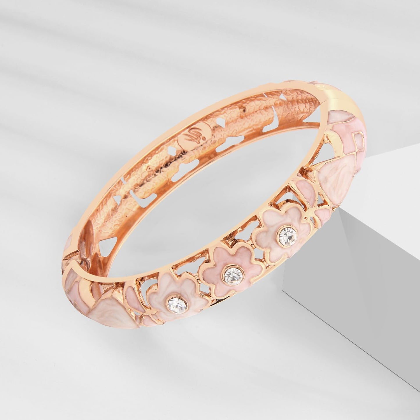 UJOY Cloisonne Bracelet Lotus Flower Plated Cuff Bangle Enameled Jewelry Bracelets Gift for Women Pack in Case 88A18-88B18 Pink