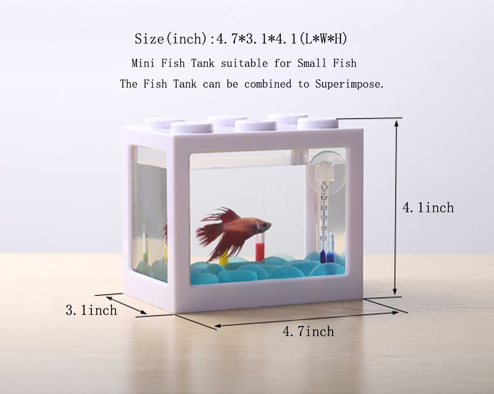 OMEM USB Mini Fish Tank, Desktop Micro-Landscape LED Aquarium Kit, Building Blocks Superimposed Fish Tank
