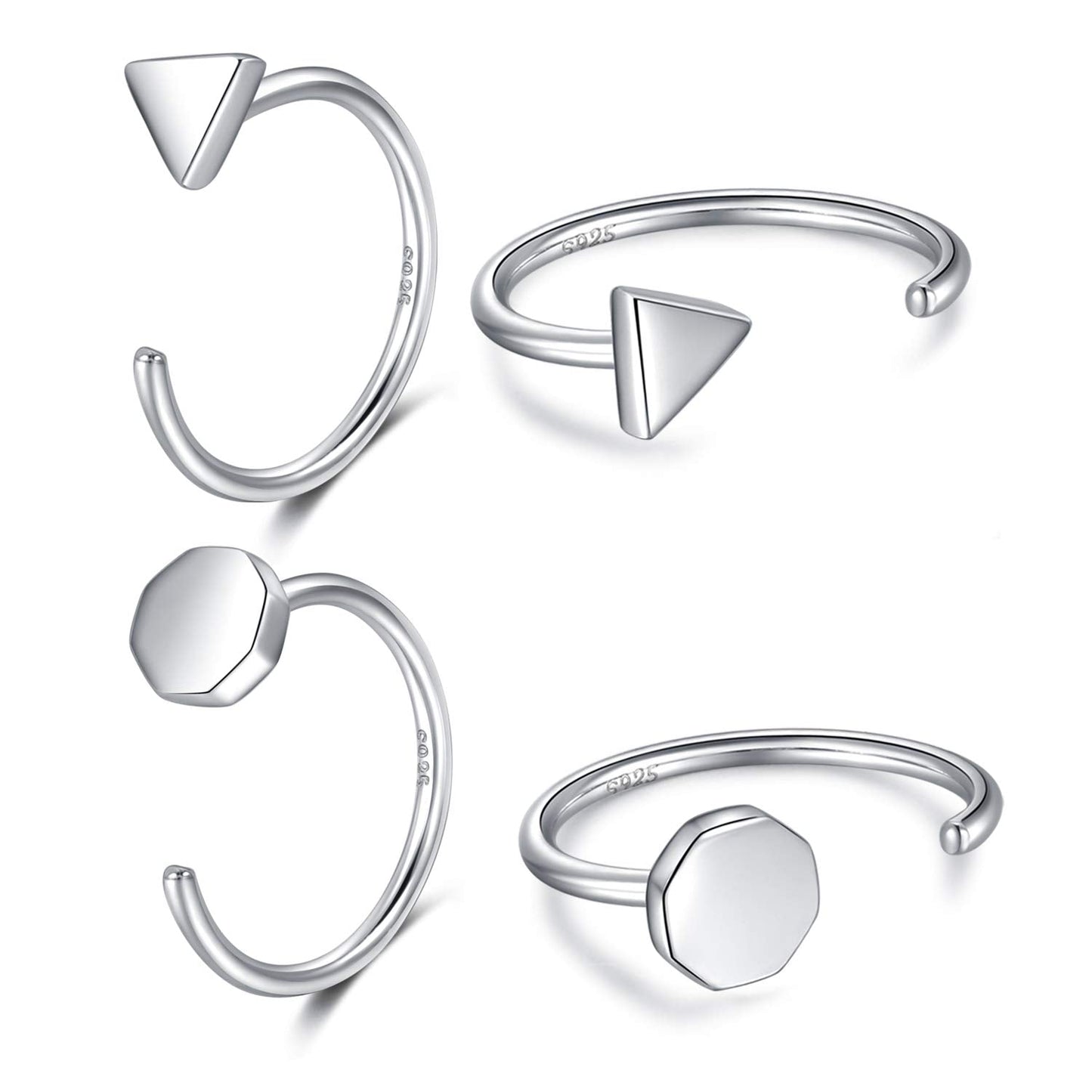 925 Sterling Silver Huggie Earrings - Triangle Dot Half Hoop for Women - Open Little Huggy Earrings - 2 Pairs