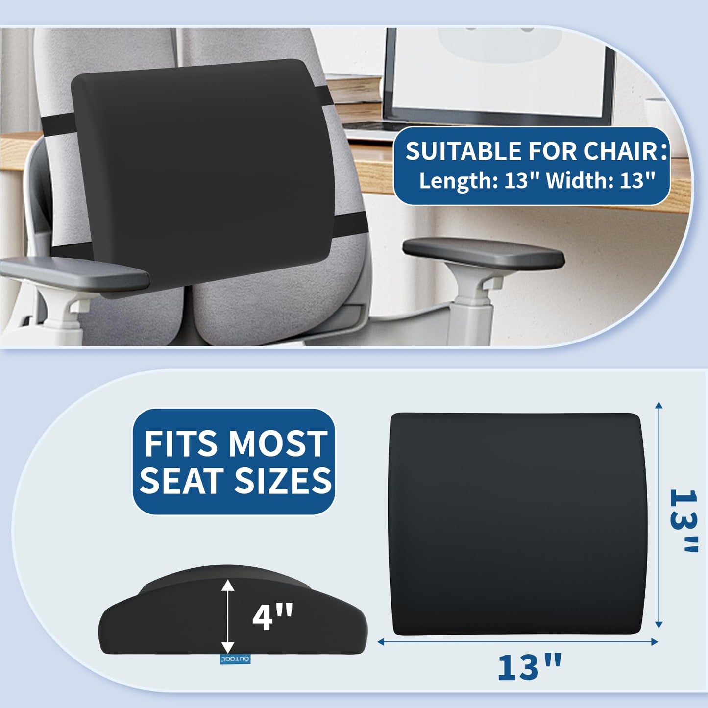 QUTOOL Seat Cushion and Lumbar Support Set for Office Chair – Supports Lower Back & Hips for Long Sitting Comfort, Helps Maintain a Comfortable Sitting Position, Ergonomic Memory Foam, Washable Cover