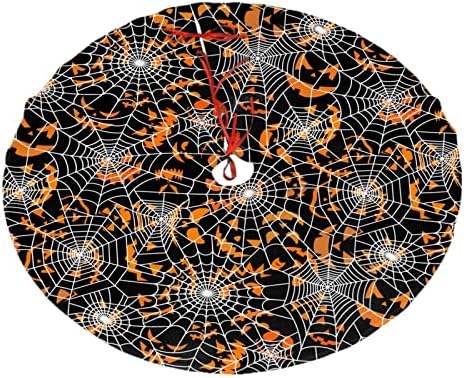 Christmas Tree Skirt 36 inches Halloween Lollipop Holiday Design Xmas Festival Accessory Supplies Gift Party Large Tree Mat Decoration Ornaments Halloween Pumpkin and Spider Webs