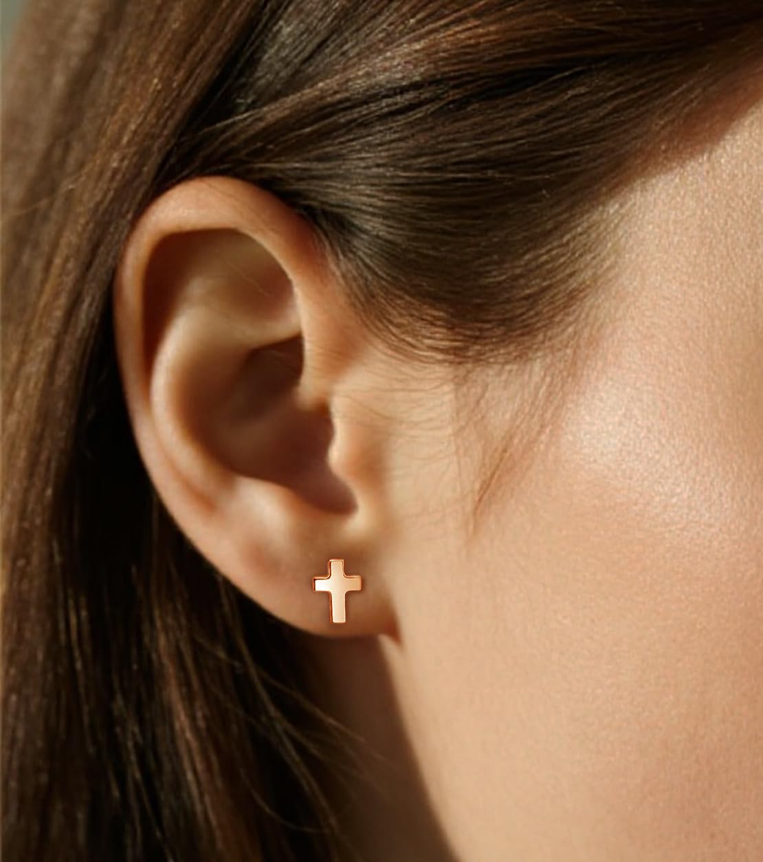 Limerencia Titanium Stud Earrings - Hypoallergenic Earrings for Women Men Sensitive Ears - Minimalist Jewelry Flatback Cross Bolt Cartilage Earrings,Gold Tone