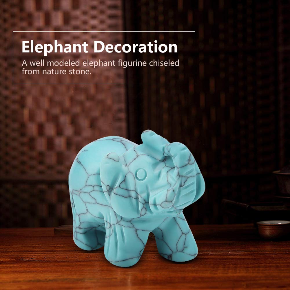 Walfront 1.5inch Elephant Decor, Stone Carved Elephant Sculpture Elephant Crystal Figurine Home Decoration Furnishing Article(Turquoise)