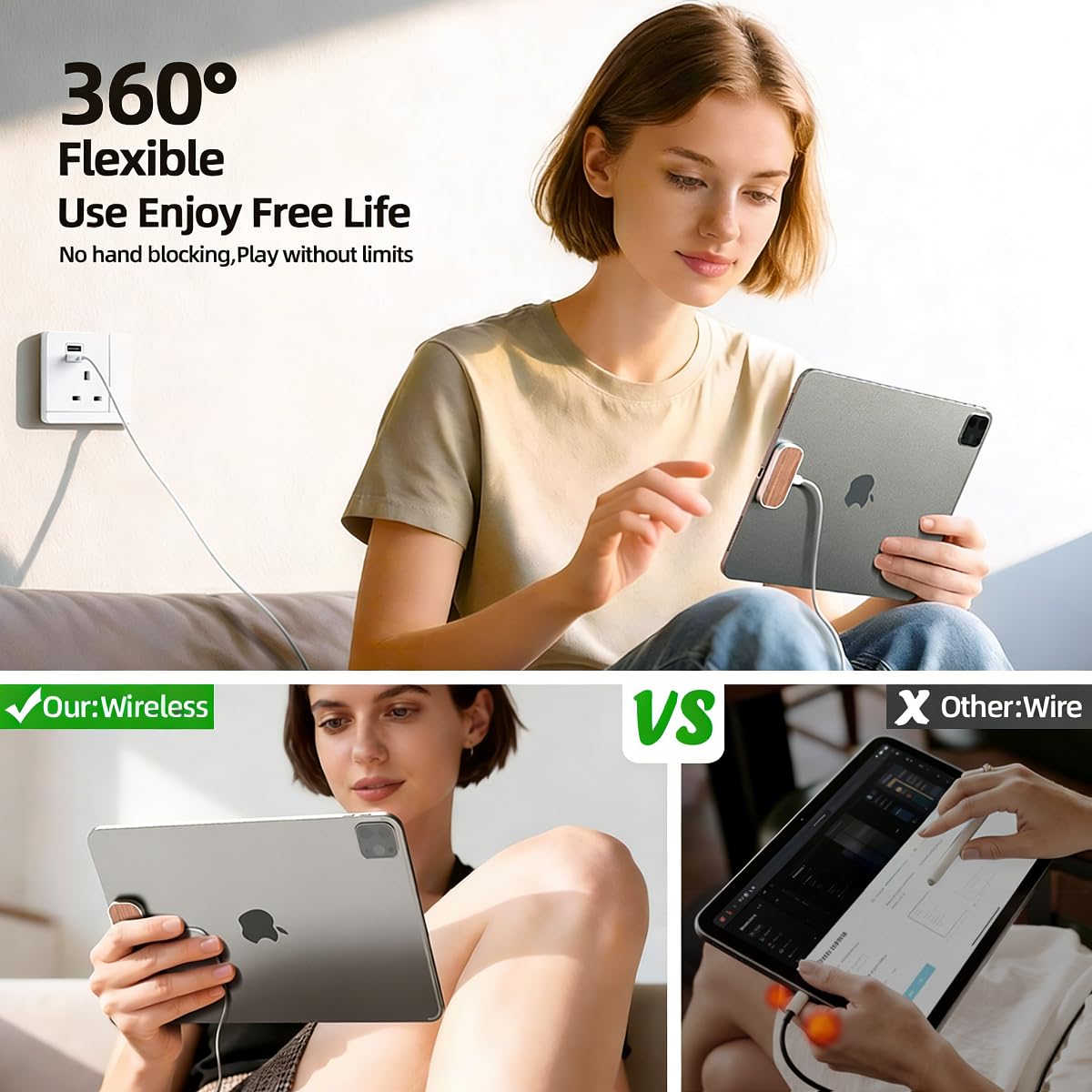 Magnetic Wireless Charger for iPad Pro iPad Pro 11 (2024/2025 M4) ONLY, 18W Fast Charging Smart Connector Charger, Aluminum Alloy Wireless Charging Pad with USB-C Cord Cable