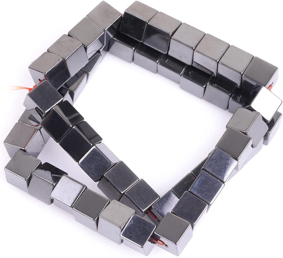 HAAMIIQII 65pcs 6mm Natural Black Hematite Loose Gemstone Beads Square Shape Spacer Stone Beads for Jewelry Making DIY Bracelets Necklaces Crafting