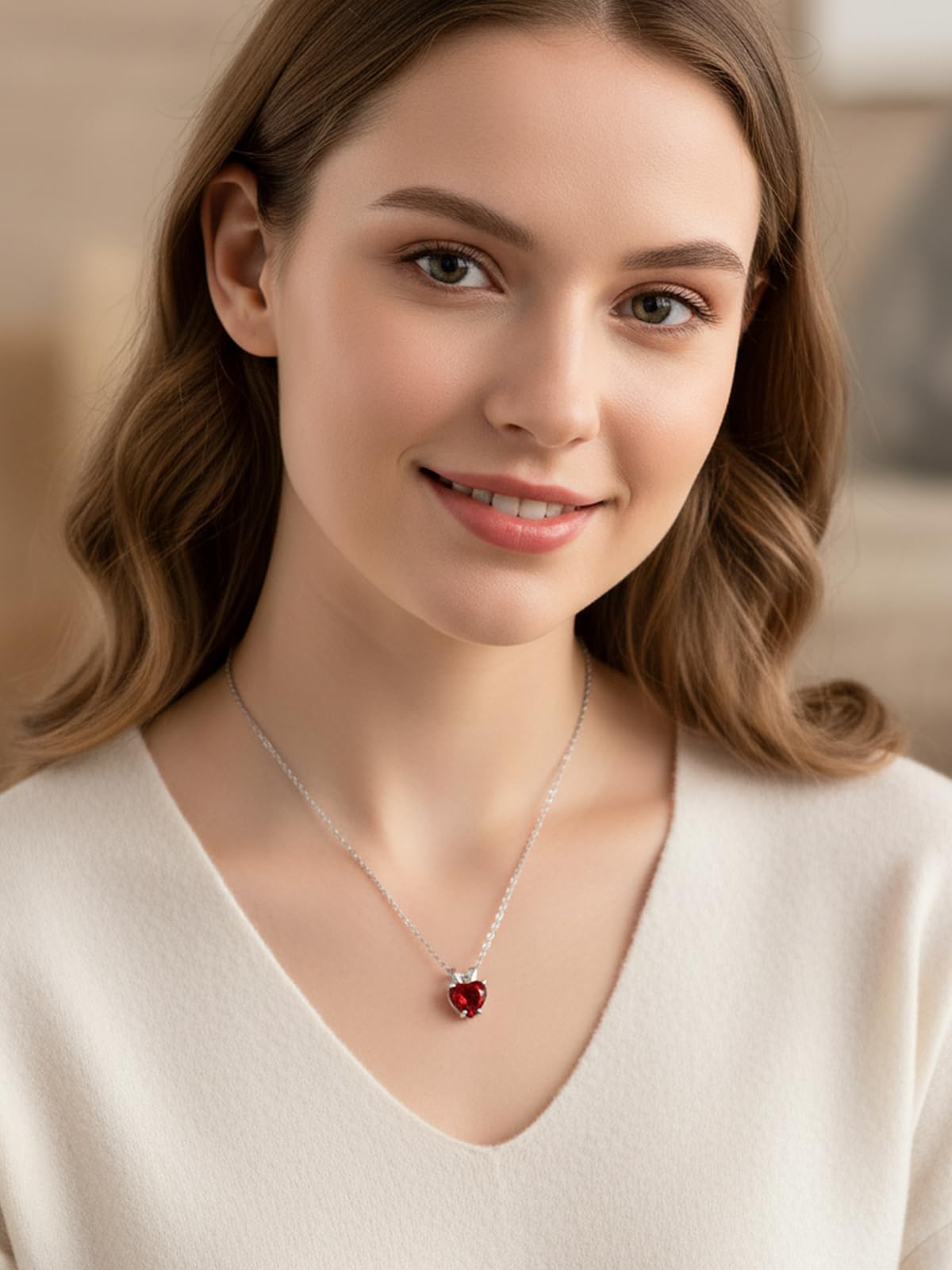 CYW 1 Carat Red Ruby Small Heart Necklace for Women 925 Sterling Silver Solitaire Pendant Necklace