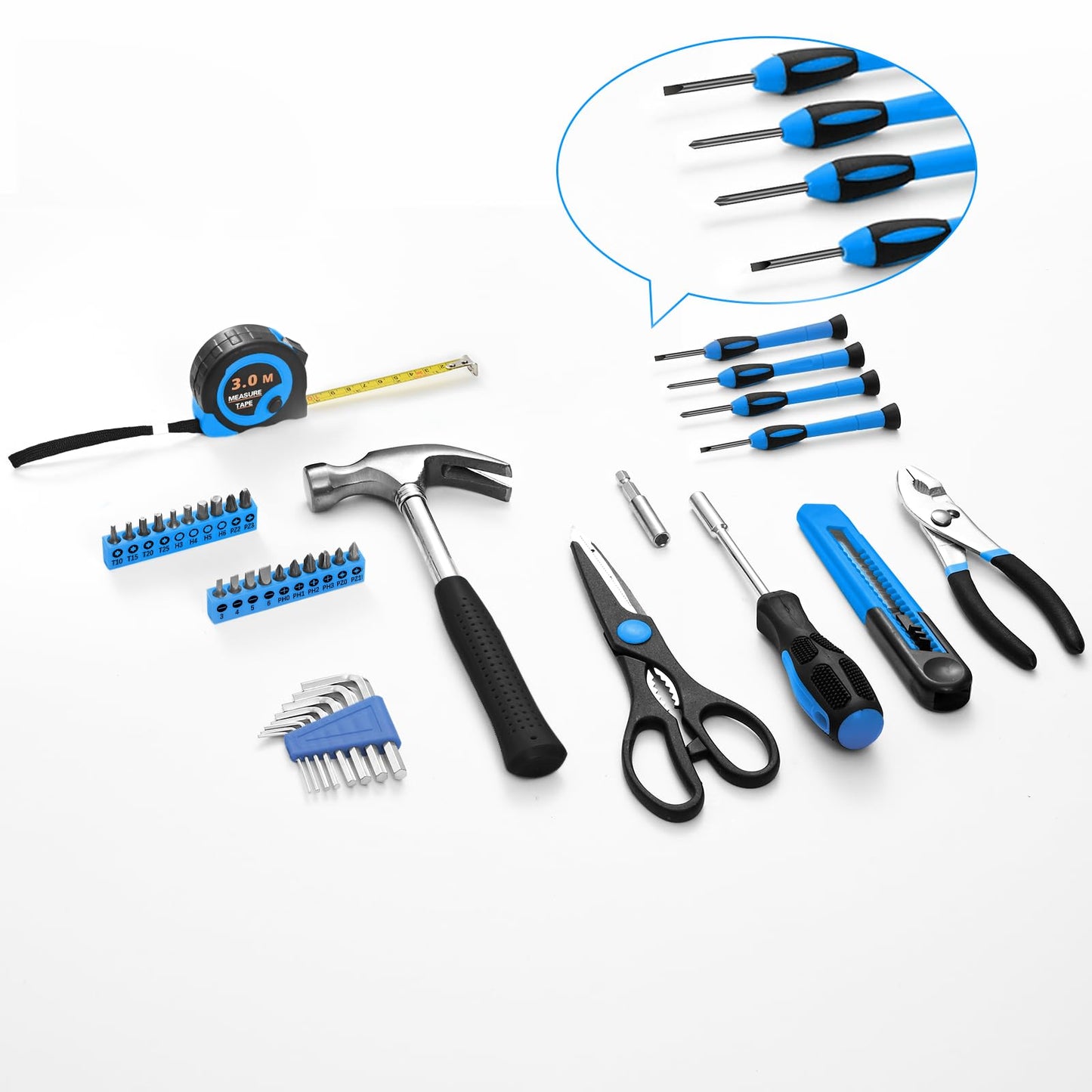 HANGYING 39 Piece Basic Home Tool Set Household Tool kit for Home General Repair Small Hand Tool Kit in Toolbox Storage Case for Home Garage Office College Dormitory Use, Blue