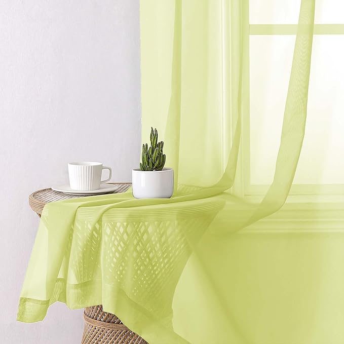 Lecloud Lemon Sheer Curtains 90 Inches Long 2 Panels, Solid Voile Privacy Airy Home Decor Living Room Curtains, Dual Rod Pockets Light Filtering Soft Drapes for Bedroom, Each Panel 42" W x 90" L