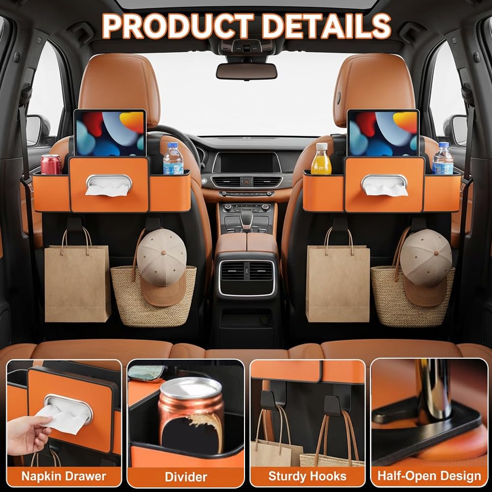 ALZHIUM 3-in-1 Backseat Car Organizer with Dual Cup Holders,Tissue Box & Phone Holder, 2026 Upgraded Car Seat Back Storage Box,Multifunctional Waterproof Storage for Daily Driving & Travel（Black）
