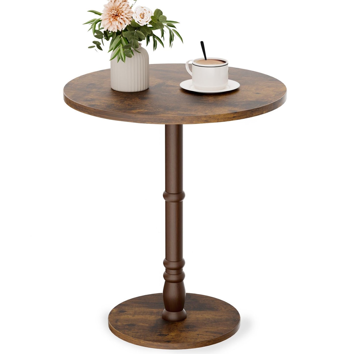 Homleke 16" Round Side Tables, Solid Wood Pillar with Wood Top & Base, Small Drink Accent Table for Living Room, Bedroom, Sofa & Office, Easy Assembly, Rustic Brown