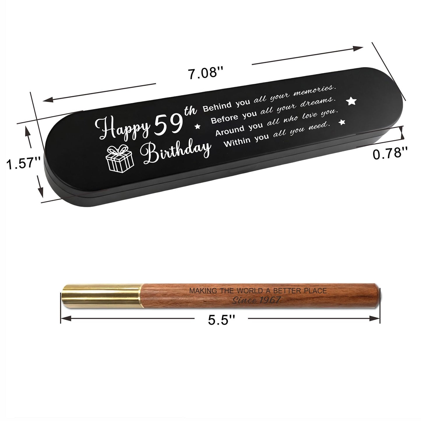 iyaone 59th Birthday Gift for 1967 Born - Engraved Wooden Gel Pen & Keepsake Box Set, Golden 59 Year Old Gift for Men & Women, Milestone Birthday Present