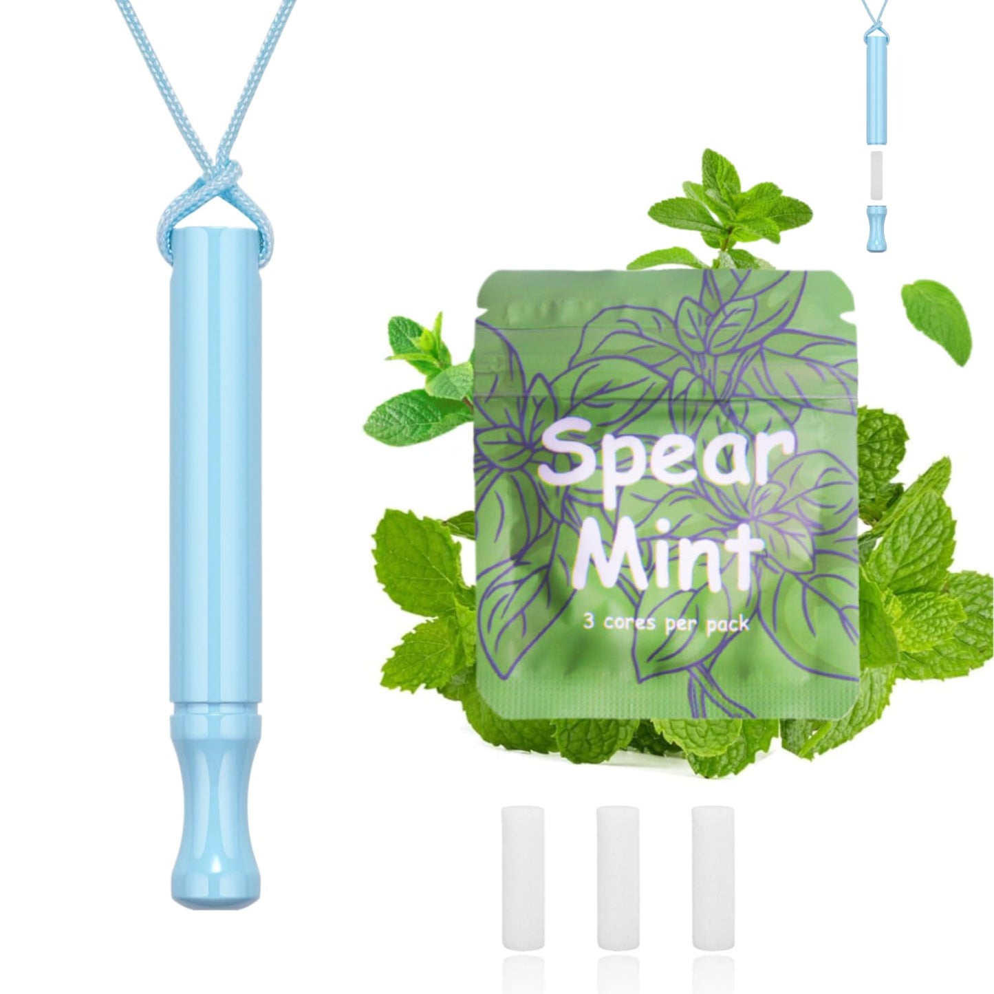 LAMKHOO Breathing Necklace to Quit Smoking and Vaping with Refillable Mint Pods, Stop Smoking Aids Fidget Necklace, Smokeless Inhaler for Adults with Enameled Surface, Includes 3 Mint Cotton Cores