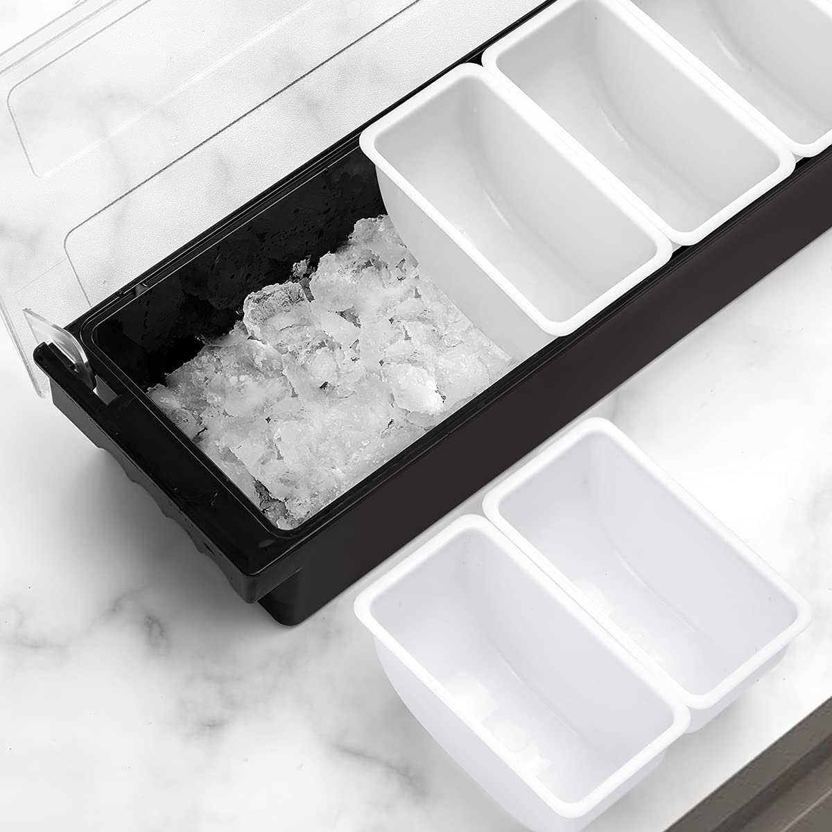 BEYLANG Ice Chilled Serving Tray Condiment Pots 6 Compartment Condiment Server Caddy (6 Compartments)