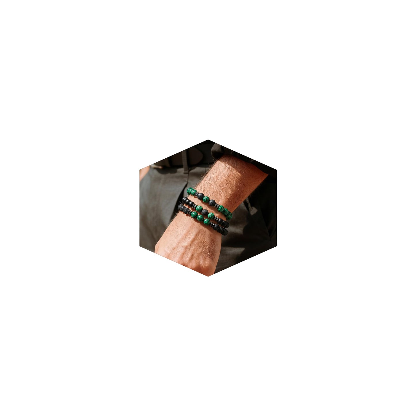 Lameybrt 8mm Men’s Bracelet Set Multi - Tiger Eye/Matte Agate/Lava Rock Gifts for Birthday/Anniversary/Christmas (G08 Malachite, One Size)