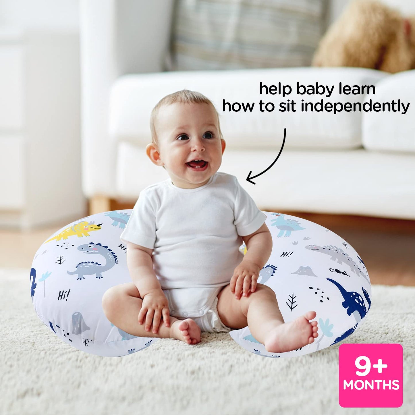 Plushii Nursing Pillow for Breastfeeding, Soft and Supportive Breastfeeding Pillow for Mom and Baby, Cute Feeding Pillow with Removable Cover for 0–12 Months, Dinosaurs World
