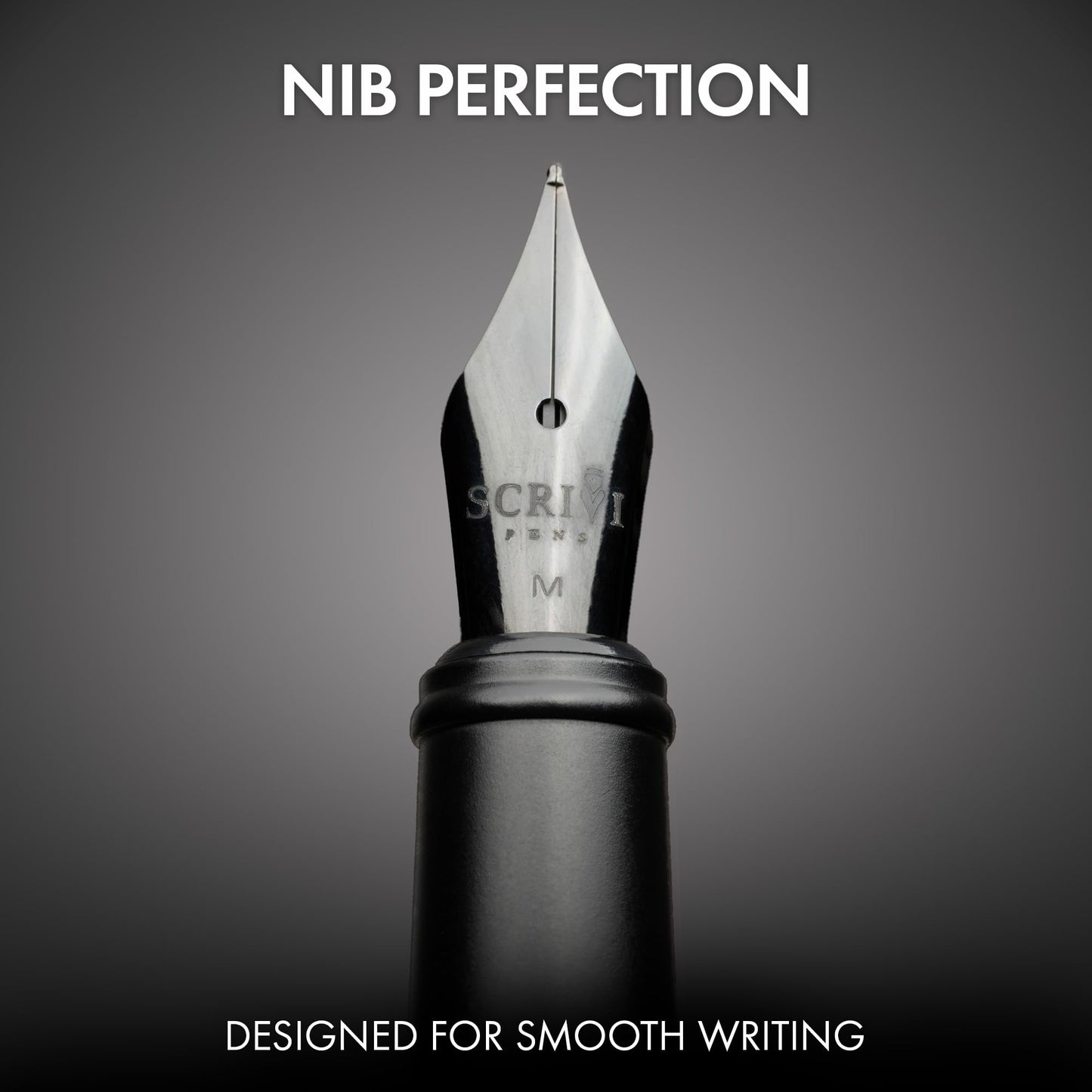 SCRIVI PENS Luxury Fountain Pen Set-[Black] Fountain Pens for Writing - Smooth Medium Nib - Includes Refillable Ink Converter, 5 Ink Cartridges [Black & Blue], Gift Box - Elegant Calligraphy