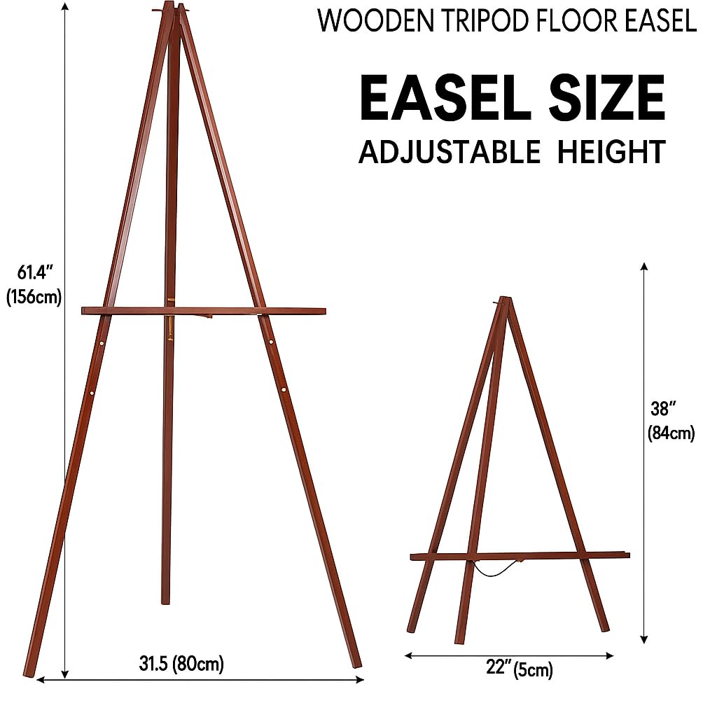 Conda 63" Wooden Tripod Artist Display Easel with Tray, A-Frame Adjustable Easel Stand for Wedding Sign, Foldable Easels for Painting Canvas, Display & Posters