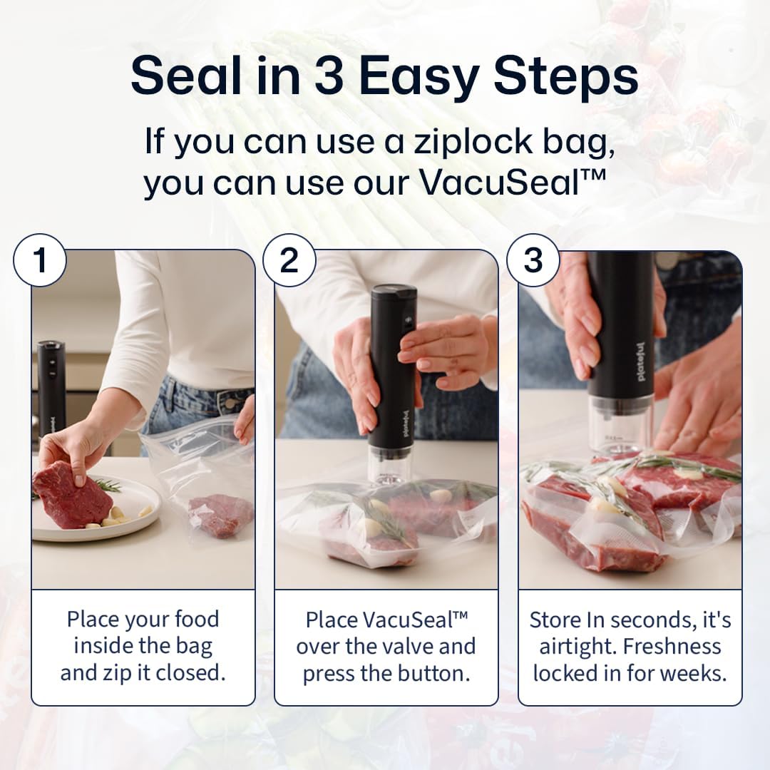 Handheld Vacuum Sealer for Food - Portable Cordless Food Vacuum Sealer Machine, Compact Mini Seal for Storage, Sous Vide & Freezer Preservation (15 Bags)