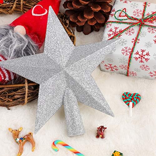URATOT Glittered Christmas Star Tree Topper Christmas Decorative Holiday Treetop Shatterproof Star Ornament for Holiday Christmas Tree Decoration, Silver, 6 Inch