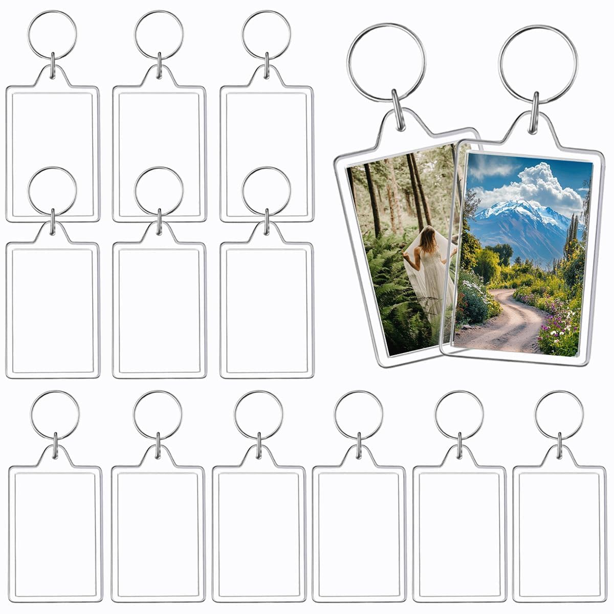 REDANHA 12pcs Acrylic Photo Frame Keychain Holder 2X3 Inch Blank Picture Insert Keyring for DIY Craft, Mother's Day Teacher Bulk Personalized Keepsake Gifts