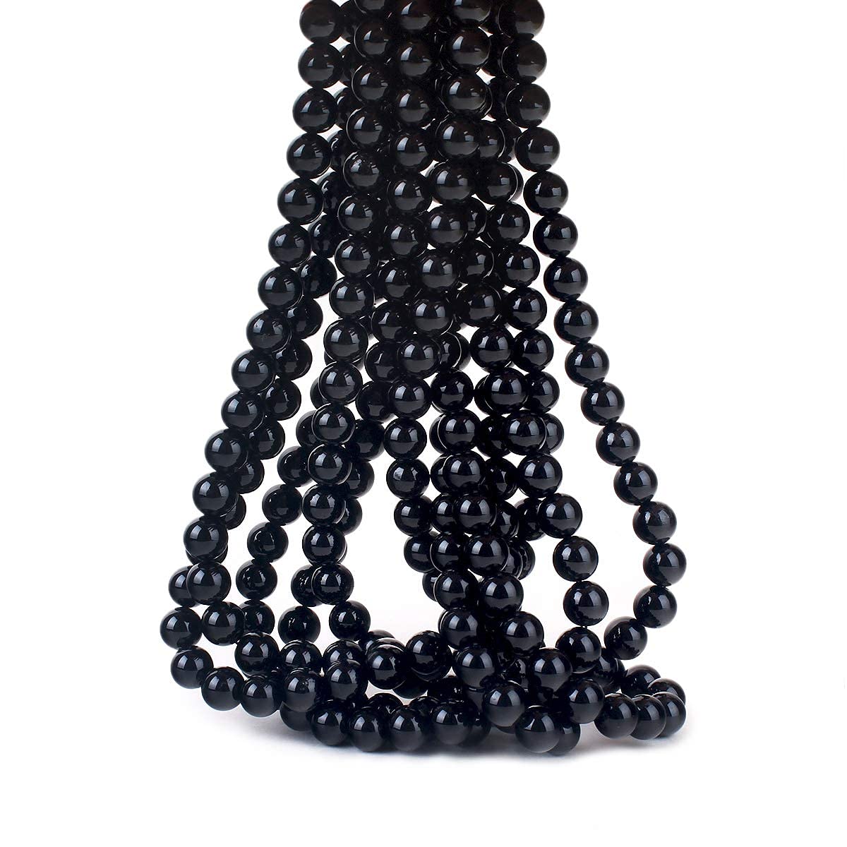 70PCS Natural 8MM Healing Gemstone, Black Tourmaline Energy Stone Round Loose Beads, Semi-Precious Crystal Beads with Free Elastic String for Jewelry Making DIY