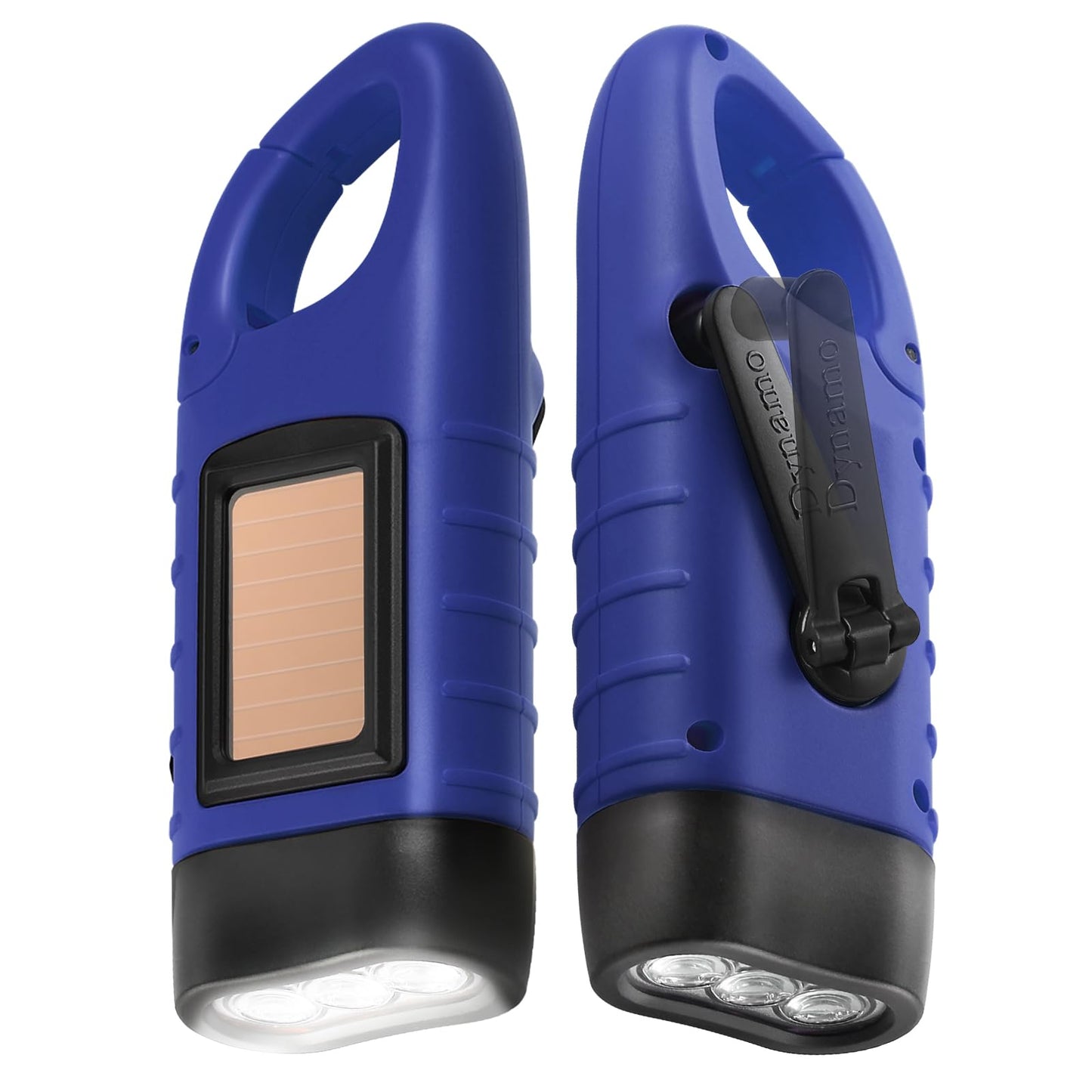 Simpeak 2-Pack Hand Crank Solar Powered LED Flashlight, Emergency Survival Flashlight with Dynamo Torch for Outdoor Sports (Blue)
