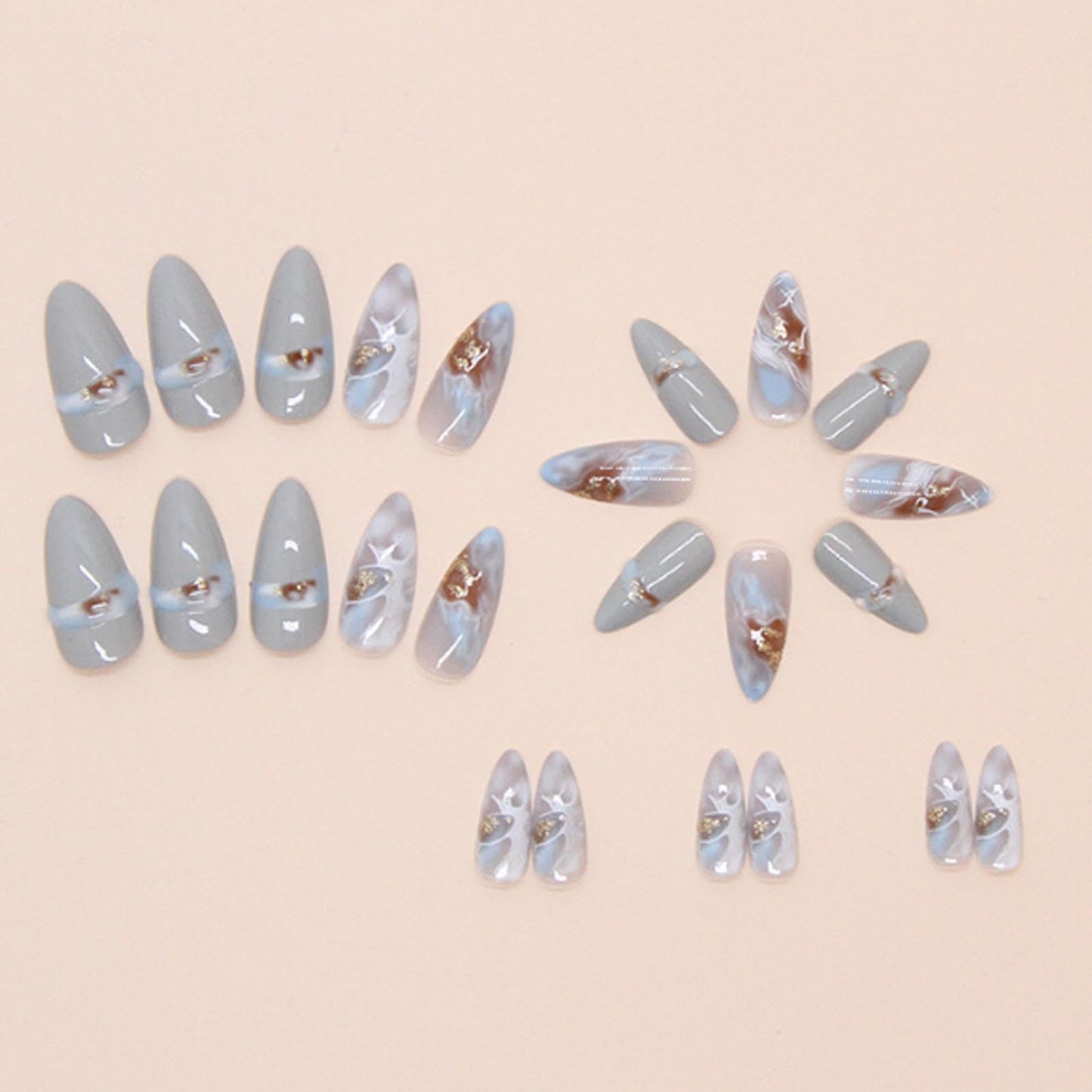 Hkanlre Almond Fake Nude Nails Tips Full Cover False Medium Nails Summer Flower Press on Nails for Women 24PCS