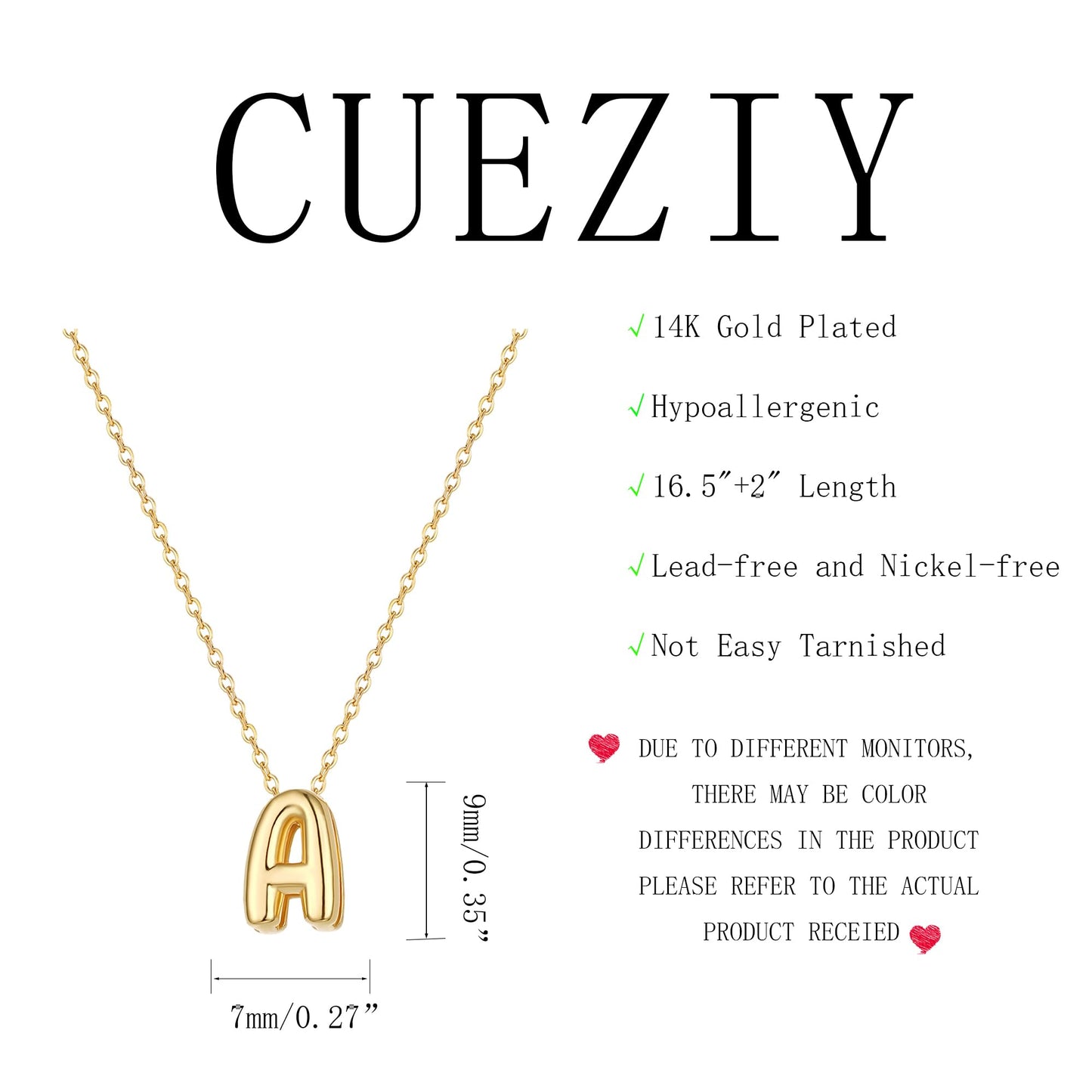 CUEZIY 14K Gold Plated Bubble Letter Necklace Initial Necklaces for Women Dainty Personalized Charm Pendant Name Necklace Cute Non Tarnish Fashion Accessories Teen Gift Trendy Stuff Jewelry Gifts