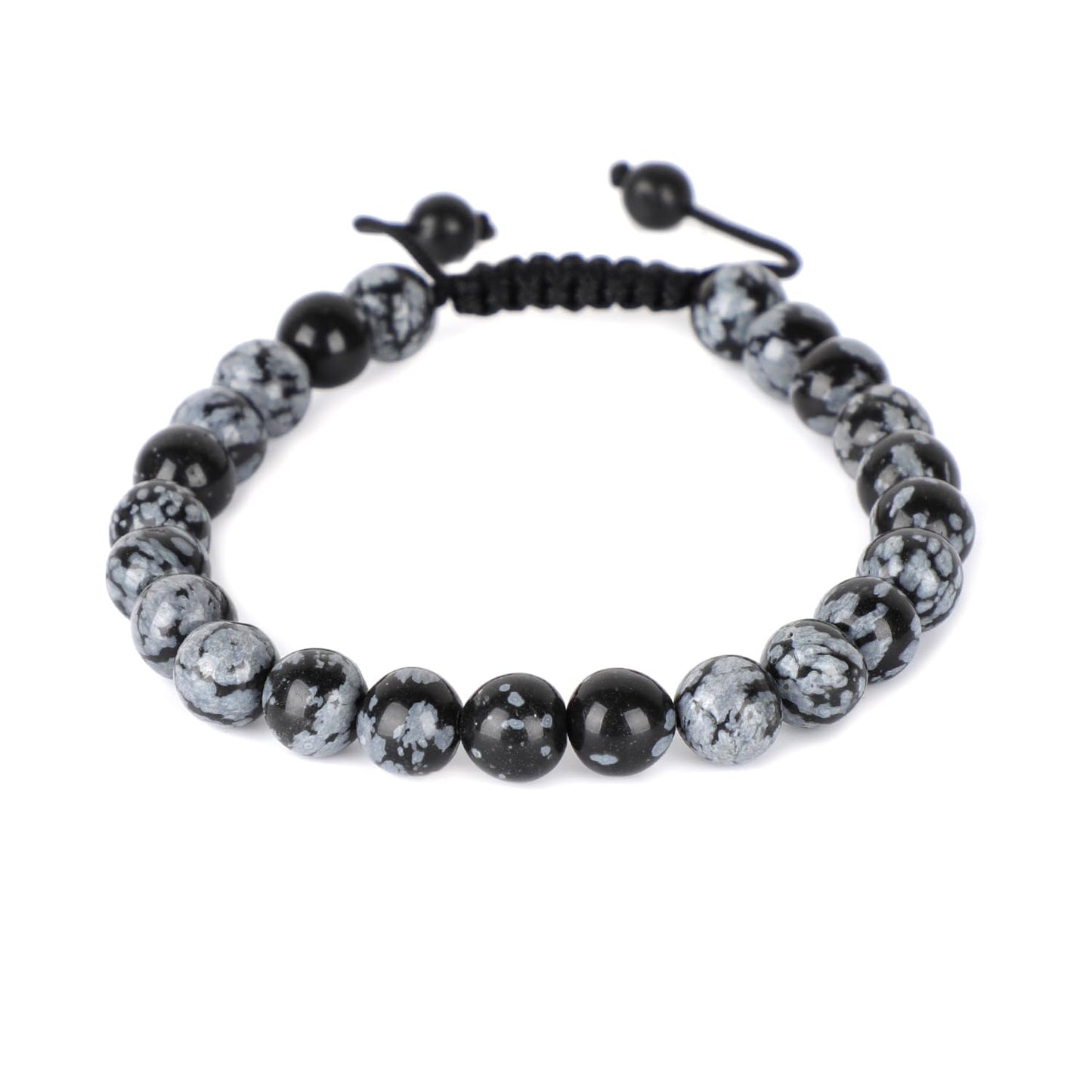 AD Beads Natural 8mm Gemstone Bracelets Healing Power Crystal Macrame Adjustable 7-9 Inch (Snow Flake)