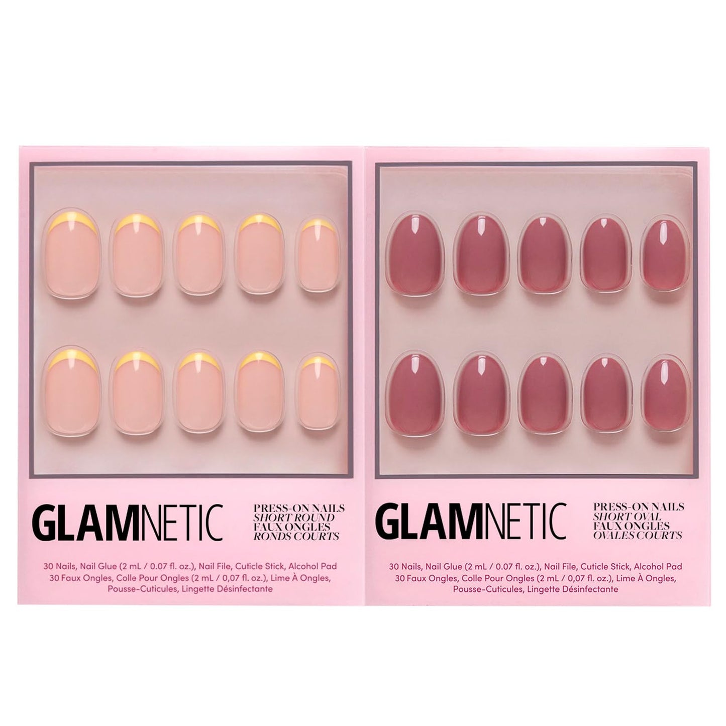 Glamnetic Press-On Nails Bundle - French Butter & Fall Mauve | Short Round Yellow French Tips with a Glossy Finish | Muted Blush Mauve Short Oval False Nails | Reusable, Salon-Quality Nail Kits
