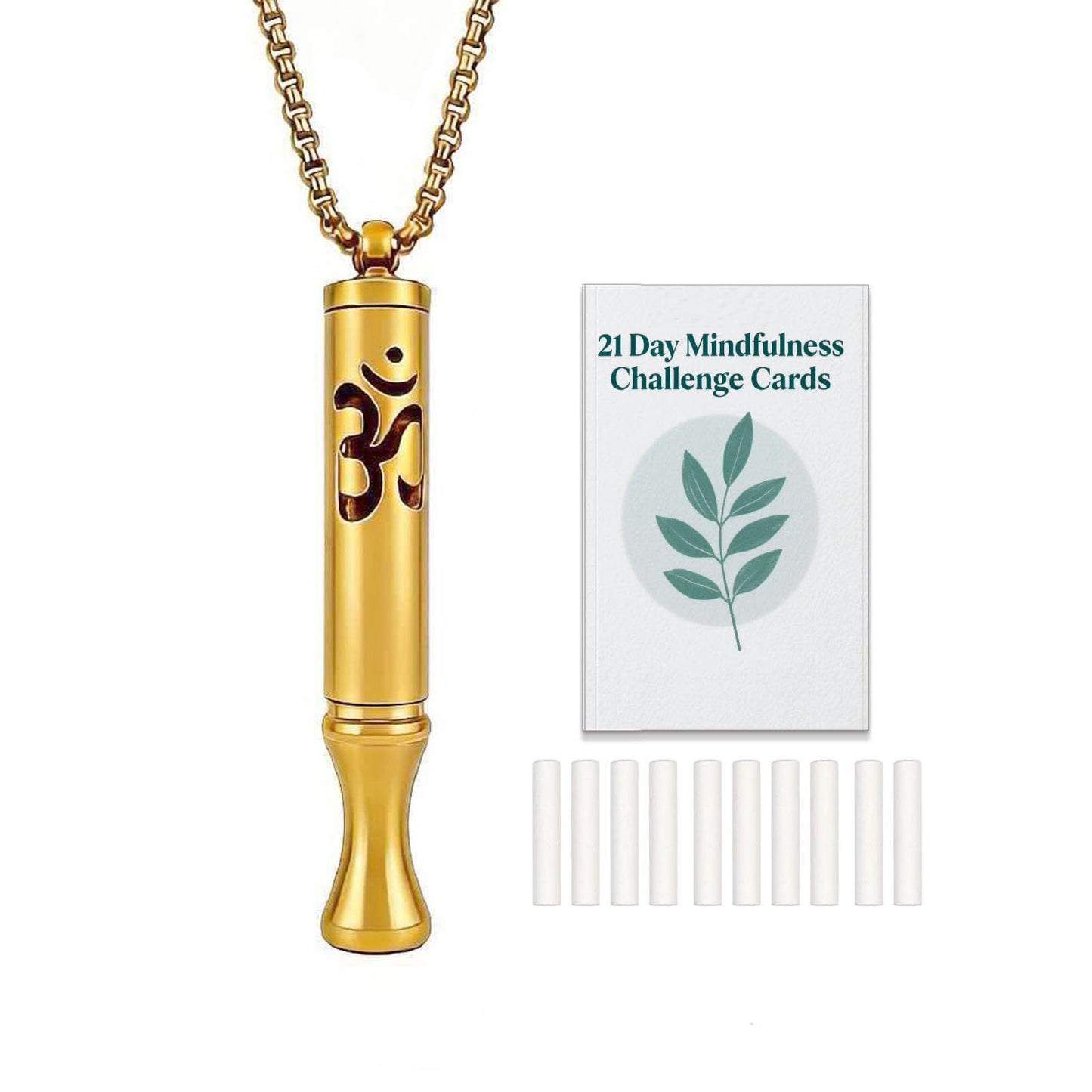 phaxud Stainless Steel Mindful Breathing Necklace with Aromatherapy Diffuser & Guided Meditation Cards, Calming Relaxation Tool for Meditation & Healthy Habit (Necklace with card, Gold)