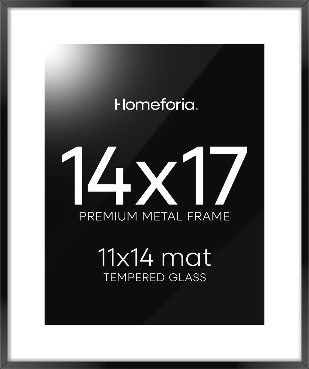 Homeforia 14x17 Picture Frame Black, High End Metal 14 x 17 Poster Frames with Mat 11 x 14 for Photo, 14x17 Black Frame Matted to 11x14 inch Print, 17x14 Thin Frame, Tempered Glass, Wall Kit, Set of 1