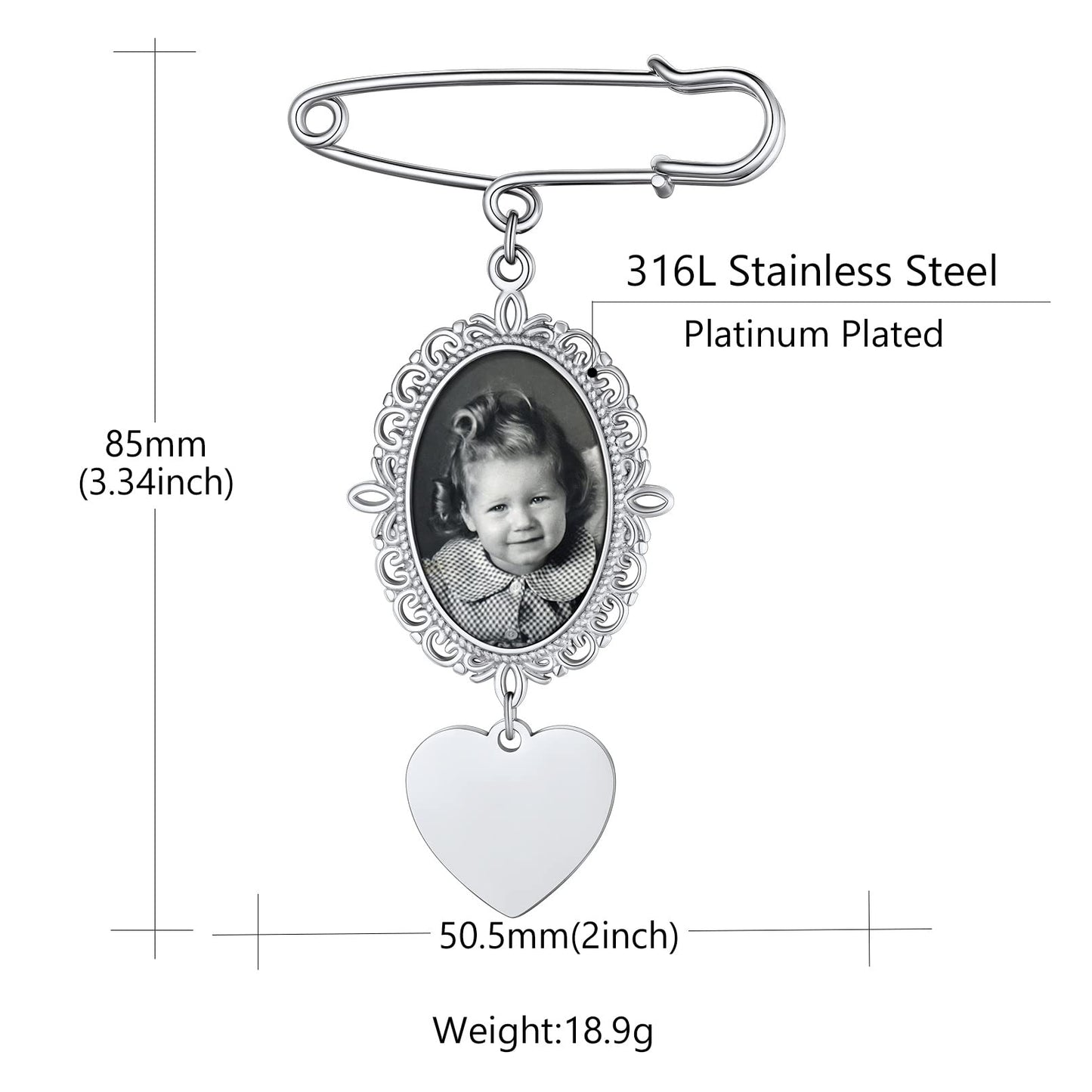 Custom4U Wedding Bouquet Photo Charm Oval Bridal Memorial Pins Custom