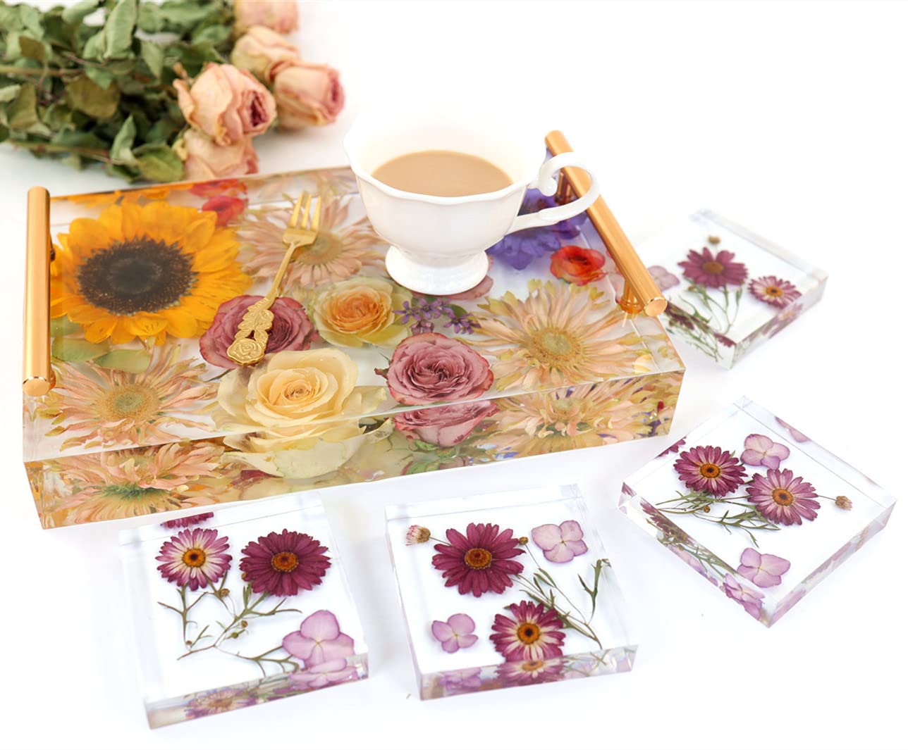 Resin Tray Molds Silicone, 13.5" Large Deep Rectangle Molds for Resin with 4pcs Coasters Mold, Epoxy Casting Molds for DIY Flowers Preservation Art Making Home Décor