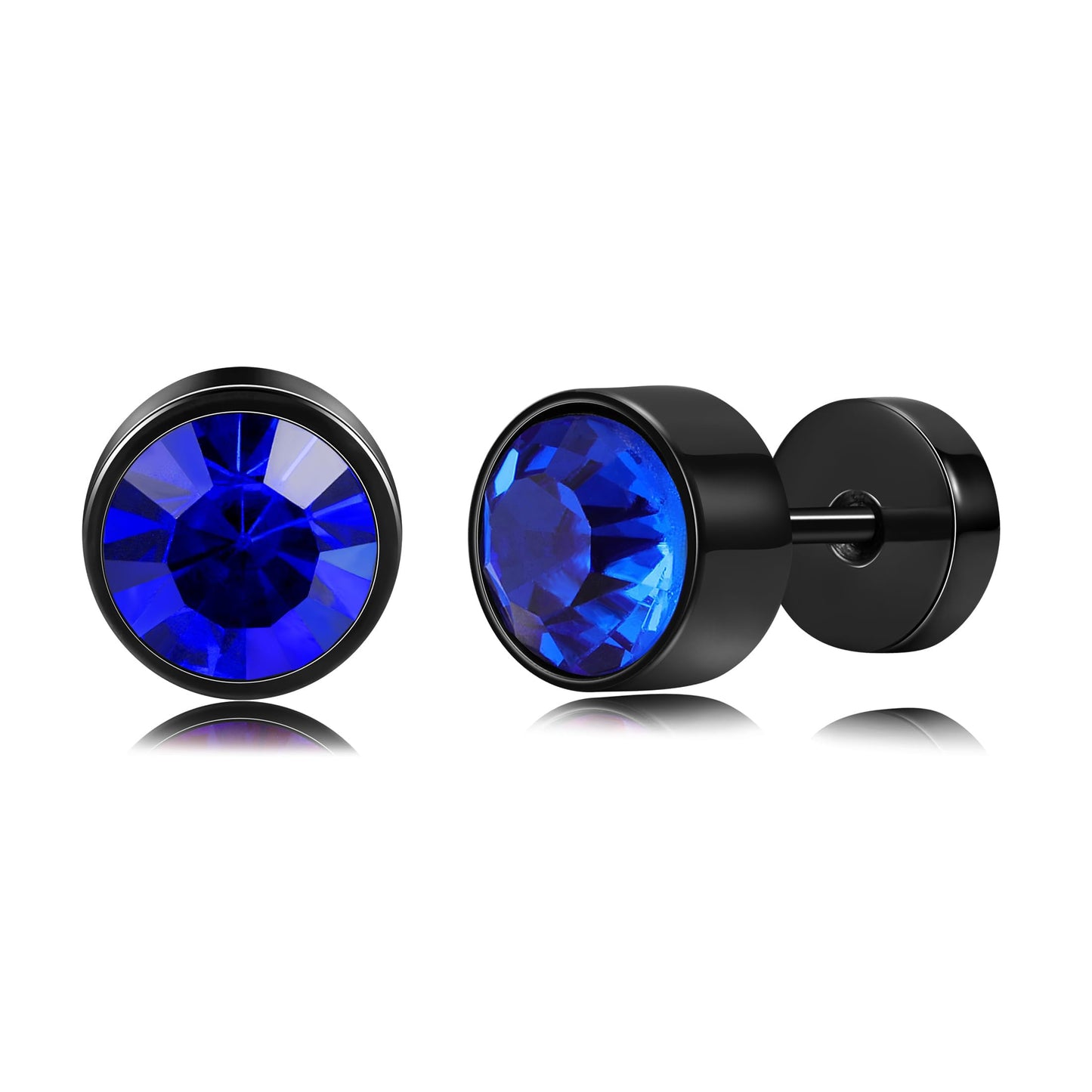 Stainless Steel Flat Back Stud Earrings,Hypoallergenic Titanium Black Gold Plated Cubic Zirconia Stud Earrings for Women Men