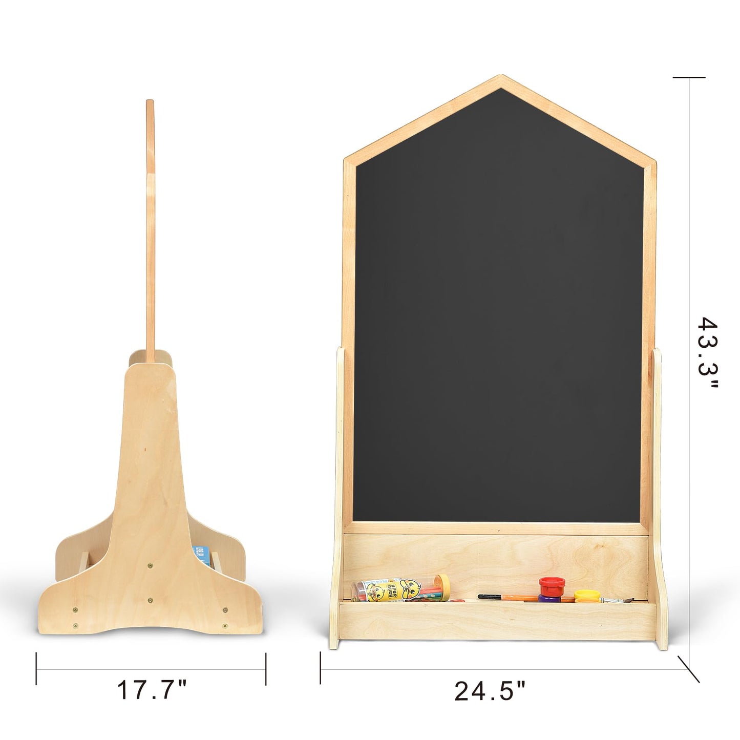 House Design Double-Sided Magnetic Drawing Board w/Detachable Roller and Bi-Storage Frame Holder for Kids, Extra Large Art Easel for Toddlers Boys and Girls Gift (Wall Mountable)