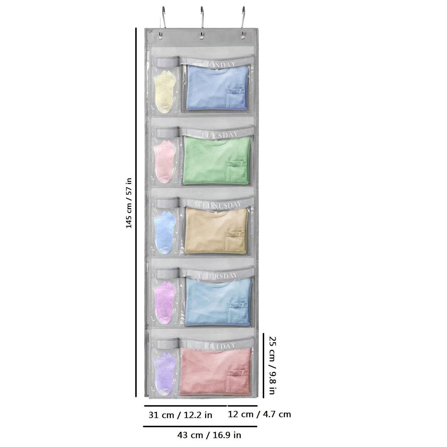RUIPBOTE 2 Pack Weekly Kids Clothes Organizer – Day of the Week Hanging Closet Storage for School Outfits, Kids’ Wardrobe Organizer with Labels for Monday to Friday (2)