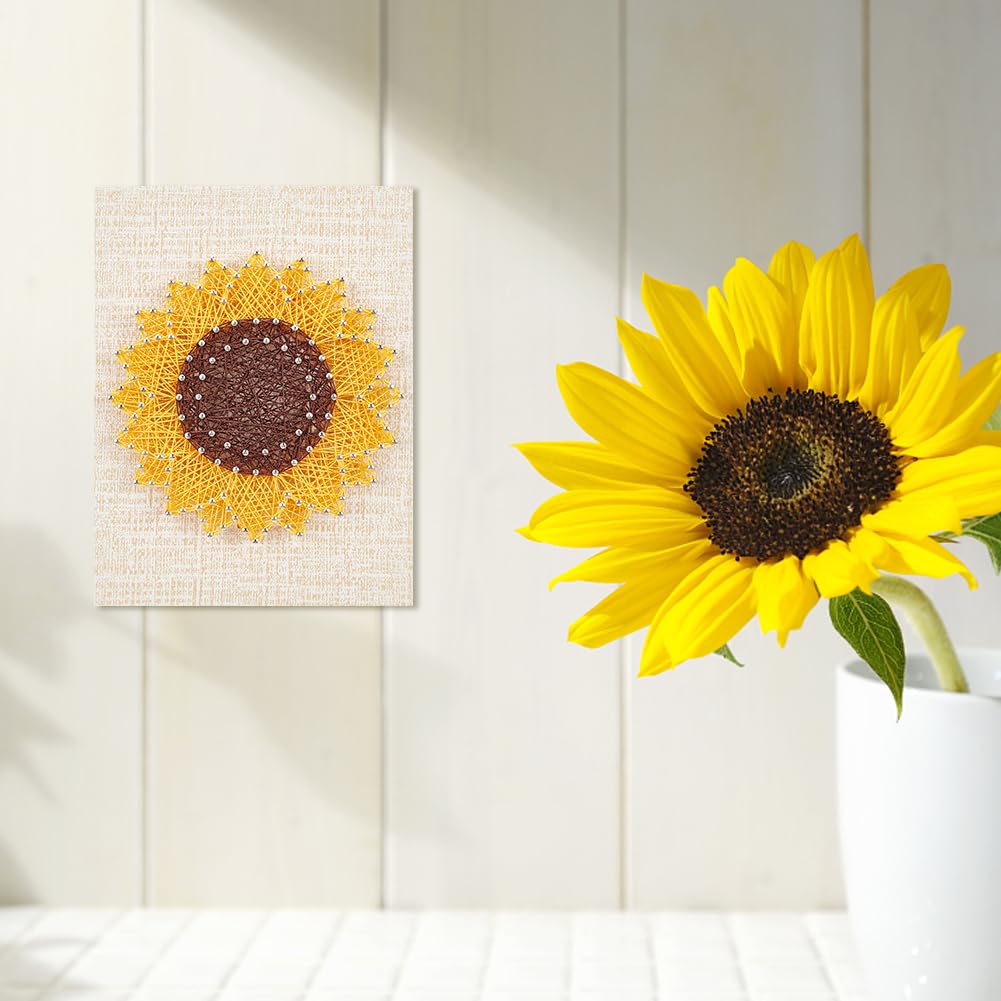 WEBEEDY DIY String Art Kit Craft for Beginners Sunflower Nail String Art Supplies DIY Poke Arts Craft Projects Winding Drawing Package Set Christmas Unique Wall Decor Gift