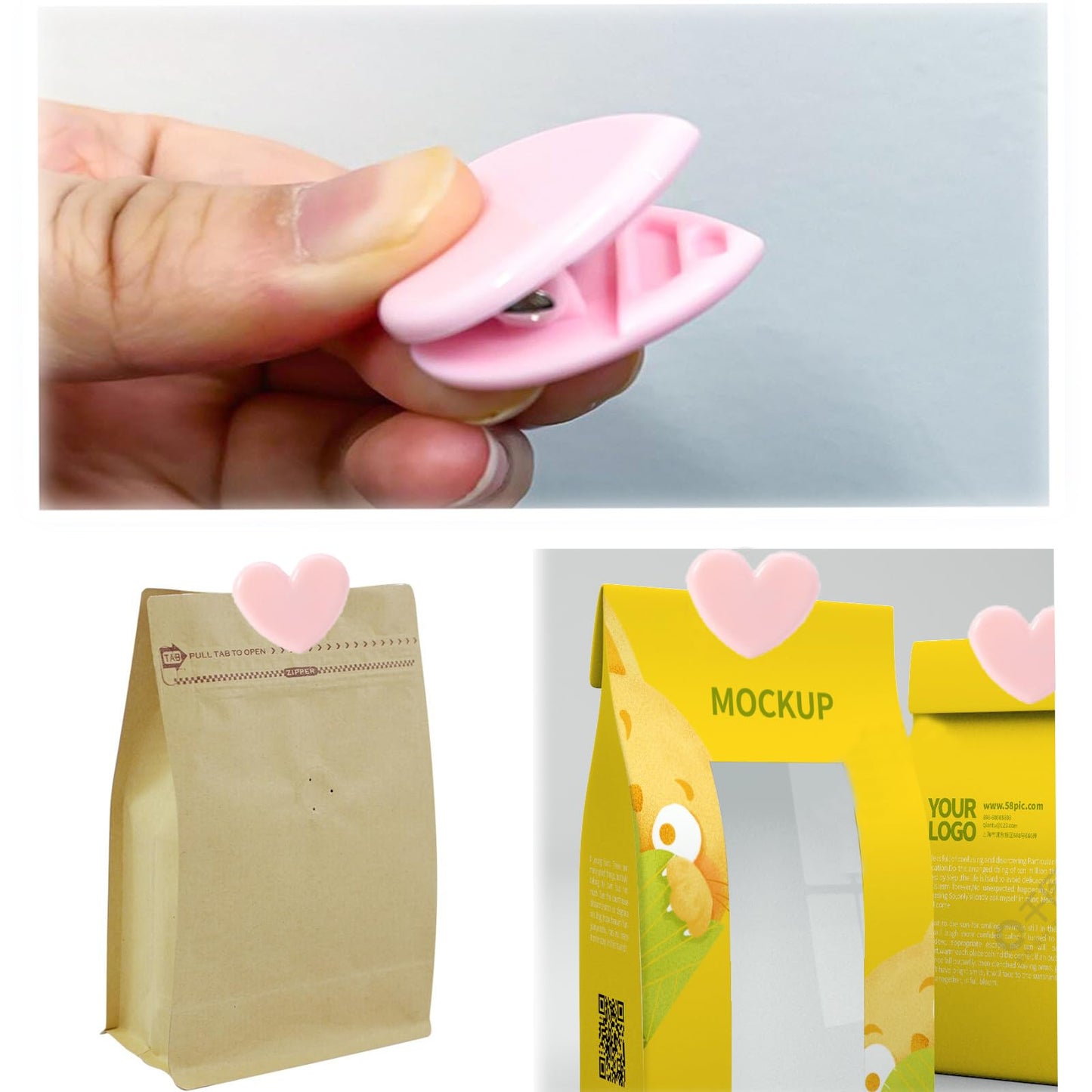 60pcs Heart Shaped Binder Clips,Mini Decorative Paper Clips,Paper and Bag Clips for Coffee Office Photo Picture Pages Holder