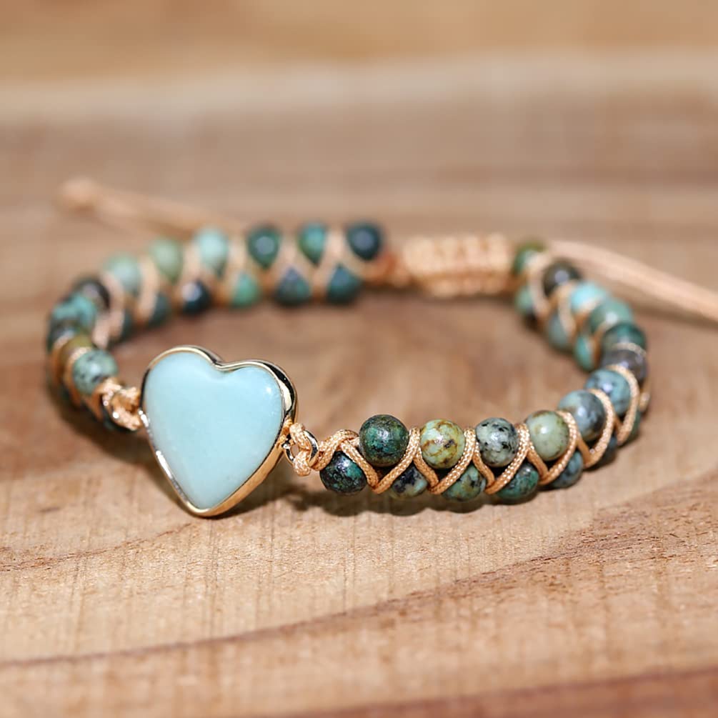 ZOSOJONA Women Wrap Bracelets Boho Natural Stone Jasper Turquoises Strand Bracelet Jewelry Collection (African Turquoise)