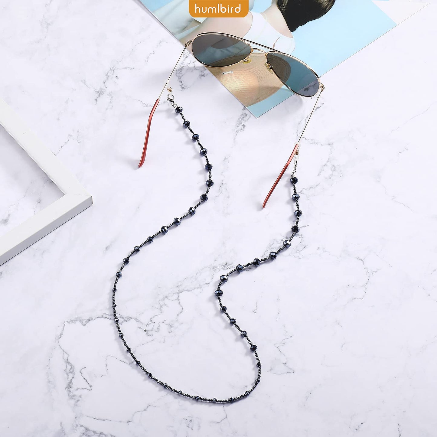 humlbird Eyeglass Chain for Women Stylish Mask Lanyard Natural Crystal Mask Chain Eye Glasses Holder Strap, Black