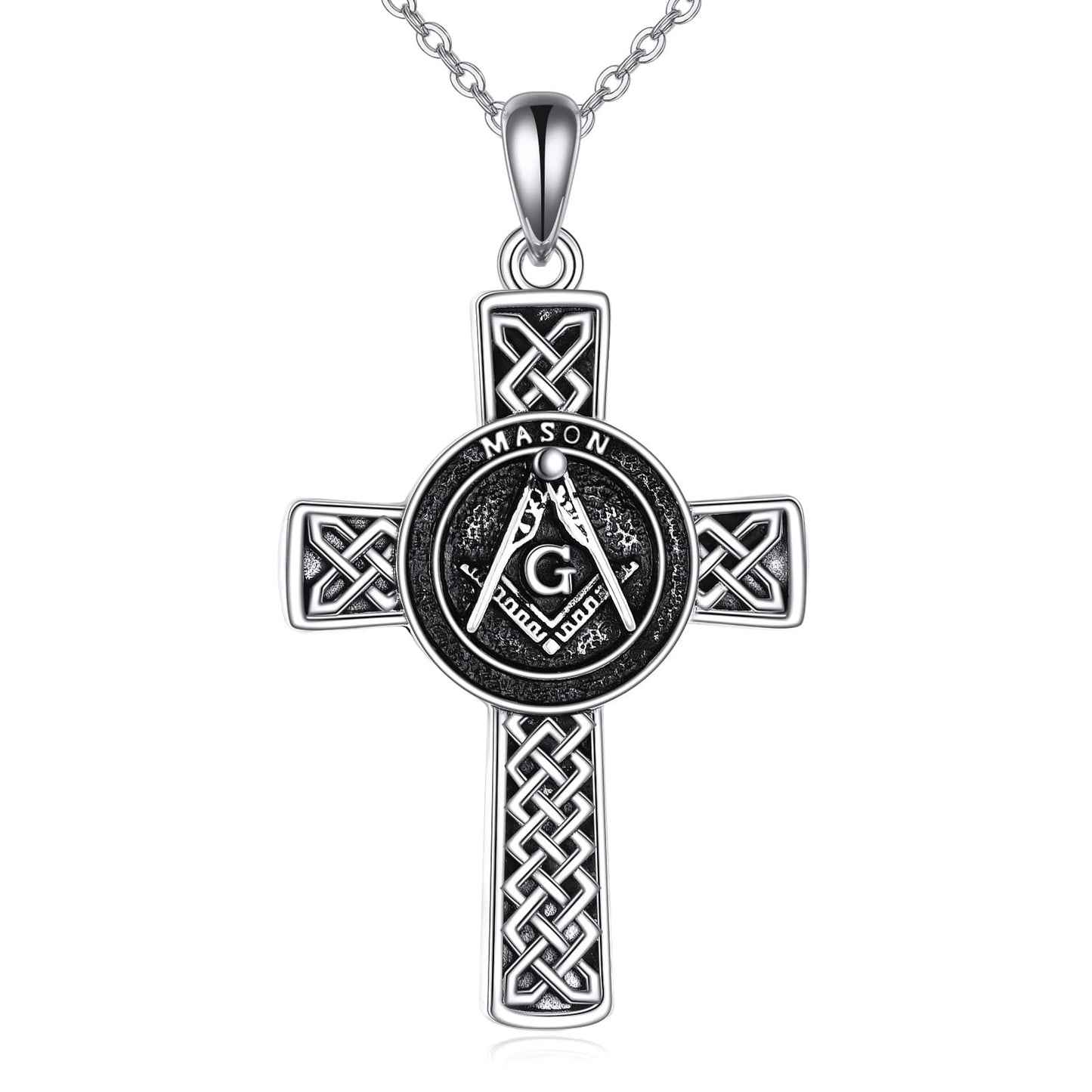 VONALA Masonic Symbol Necklace 925 Sterling Silver Celtic Cross Pendant Jewelry for Women