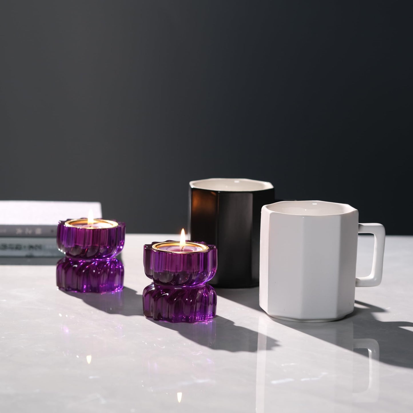 ICNBUYS Twizzle Twist Tealight Holder, Decorative Tealight Candle Holder Table Display, Romantic Unique Home Décor, Housewarming Gift, Spiral Sculpture Diwali Tea Light Stand Purple Resin Set of 2