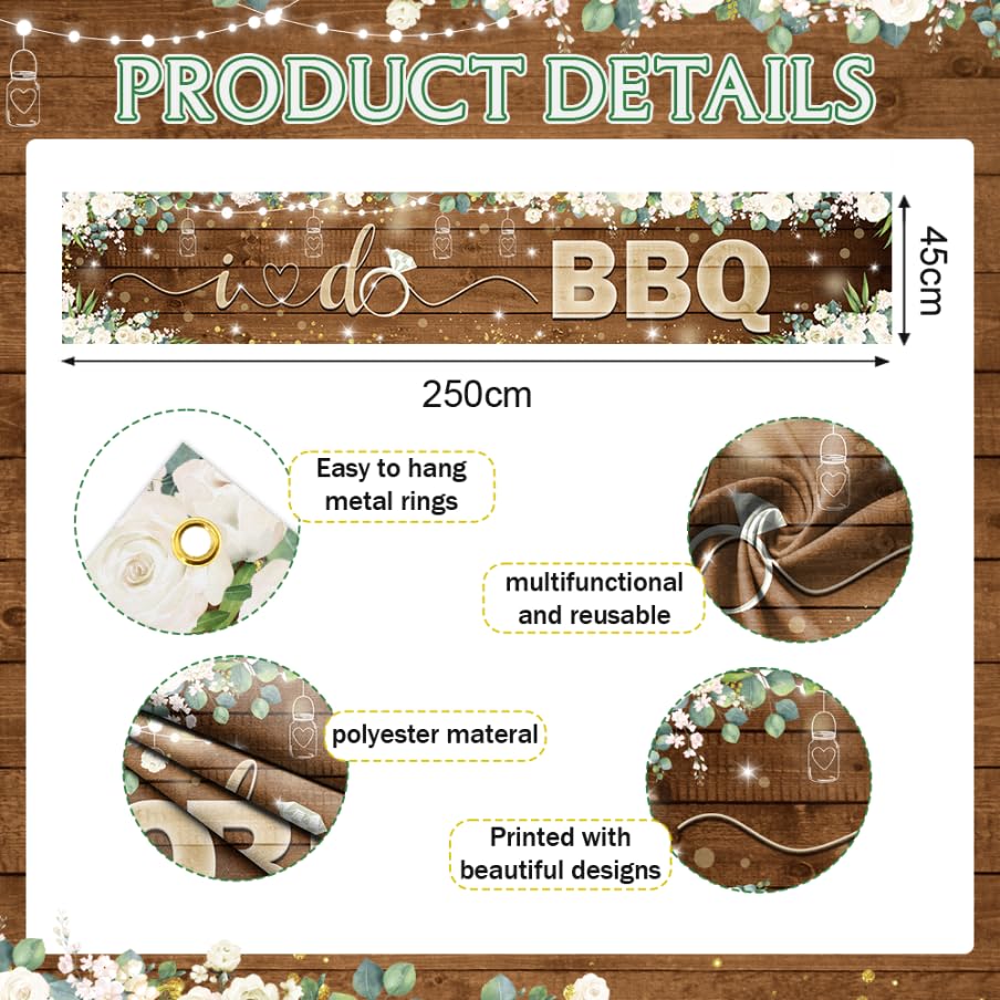 AIBIIN I Do BBQ Banner for Adults Men Women Couples Engagement Bridal Shower Decorations Wedding Rustic Wooden Backdrop Baby Shower Birthday Party Supplies Photo Booth Props 97x18inch - size: 8.2x1.5ft
