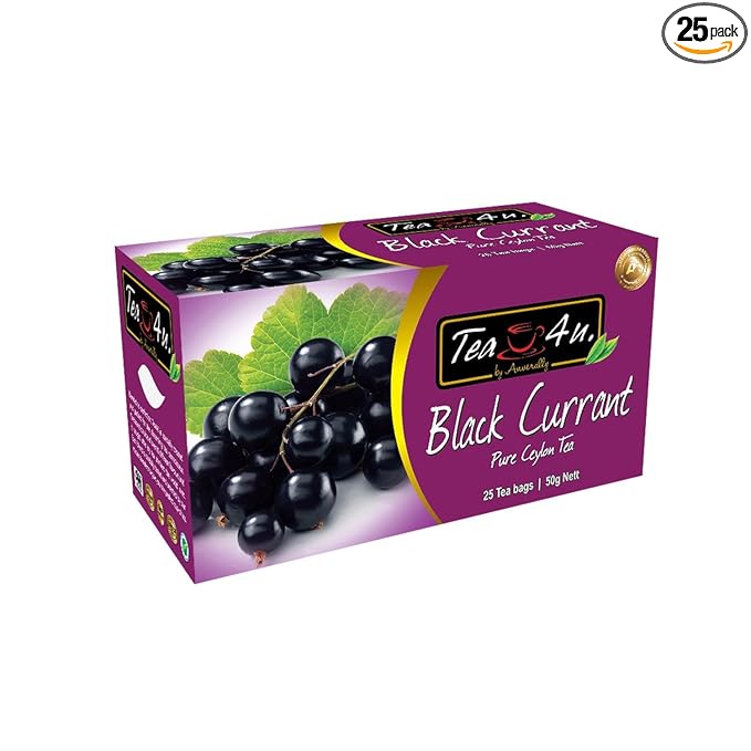 Tea4U Flavored Black Ceylon TeaBags (Black Currant) - Ideal Quality from Sri Lanka's Finest Leaves and Expertly Blended - 25 Count