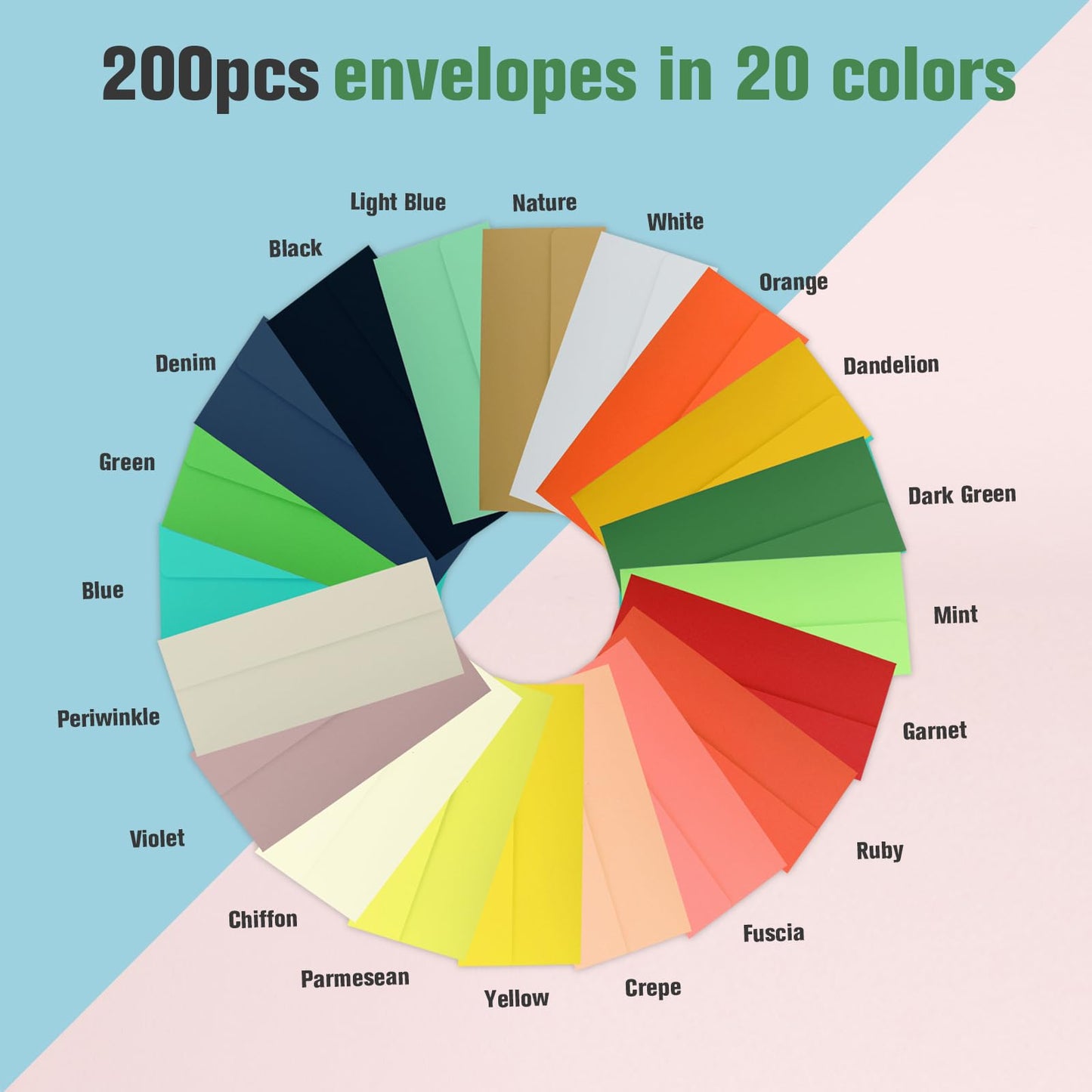 200 PCS Colorful Envelopes, #10 Business Mailing Envelopes Self Seal Square Flap for Letter, Invitations, Office, Size 4 1/8 X 9 ½ Inch