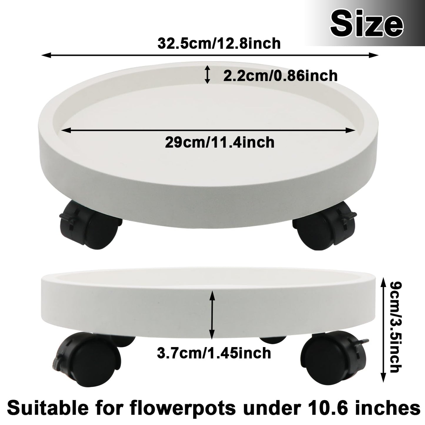 RUENXG 2-Pack 13" Heavy Duty Plant Caddy with Lockable Wheels, Industrial-Grade Rolling Plant Stand for Indoor/Outdoor Potted Plants, Flower Pots & Garden Decor - White