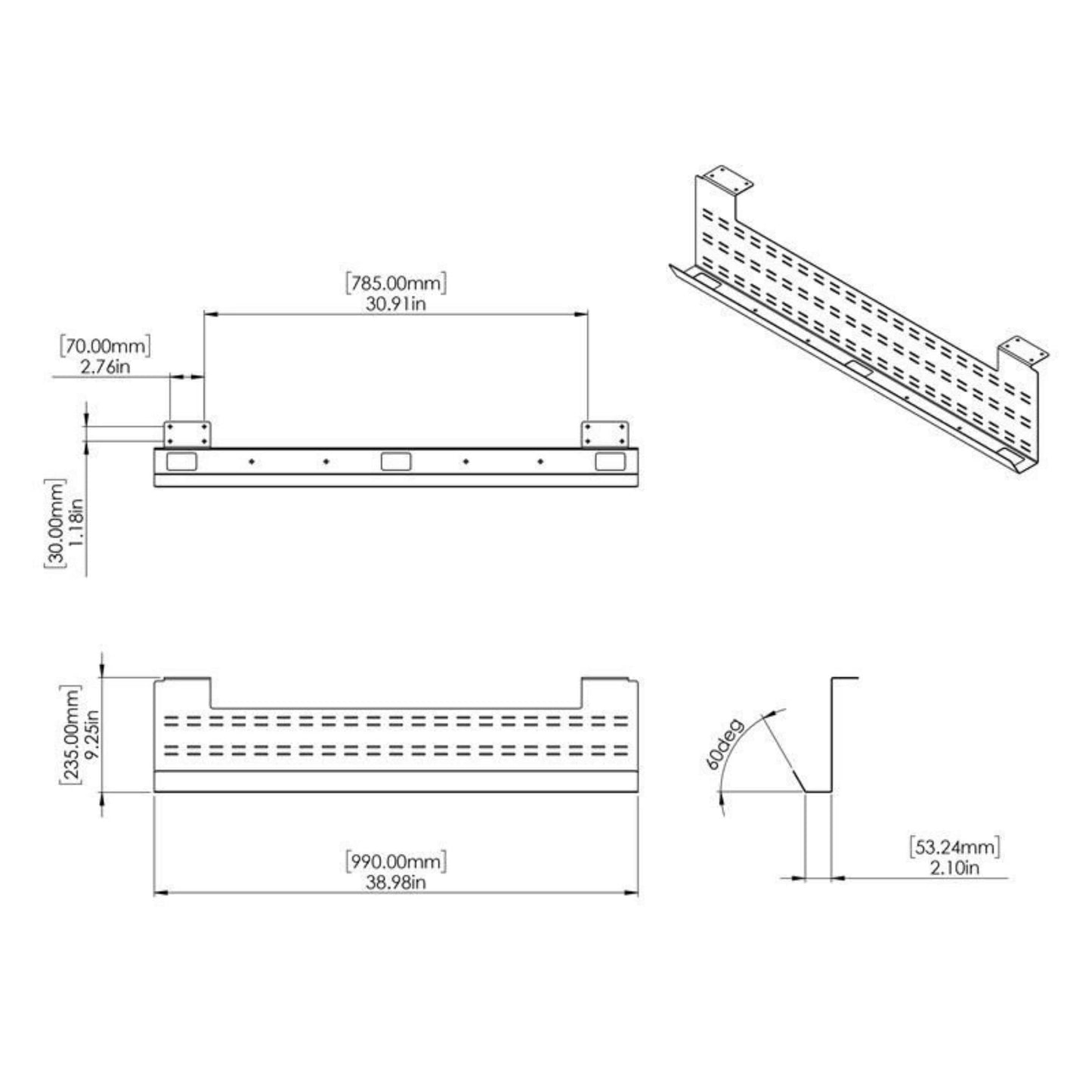 Stand Up Desk Store Under Desk Cable Management Tray Horizontal Computer Cord Raceway and Modesty Panel (White, 39")
