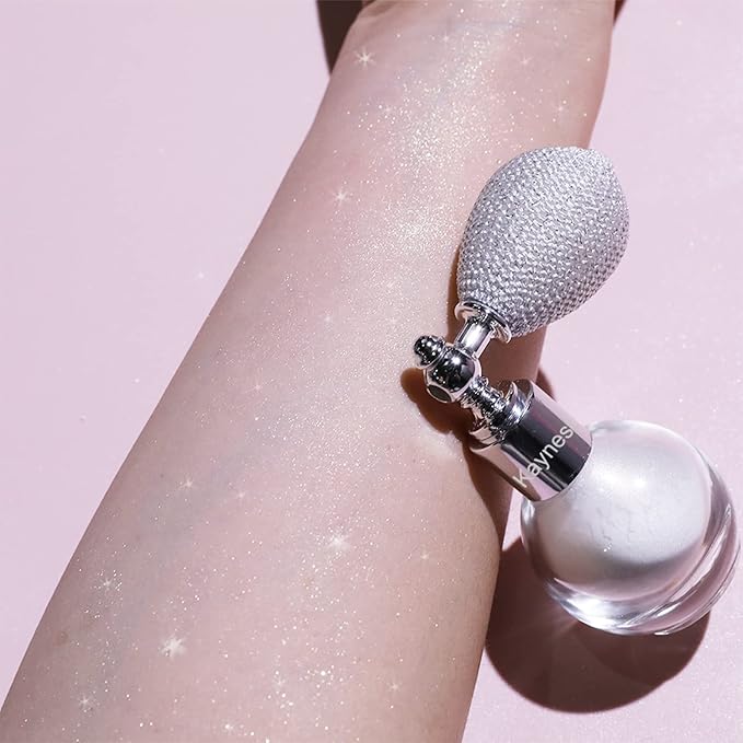 Pearl White Highlighter Spray, Loose Shimmer Powder High Gloss Makeup Mist for Body, Face, Hair, Long Lasting Glitter Hairspray for Festive Party, Stage Shows, Nightclubs, Bar